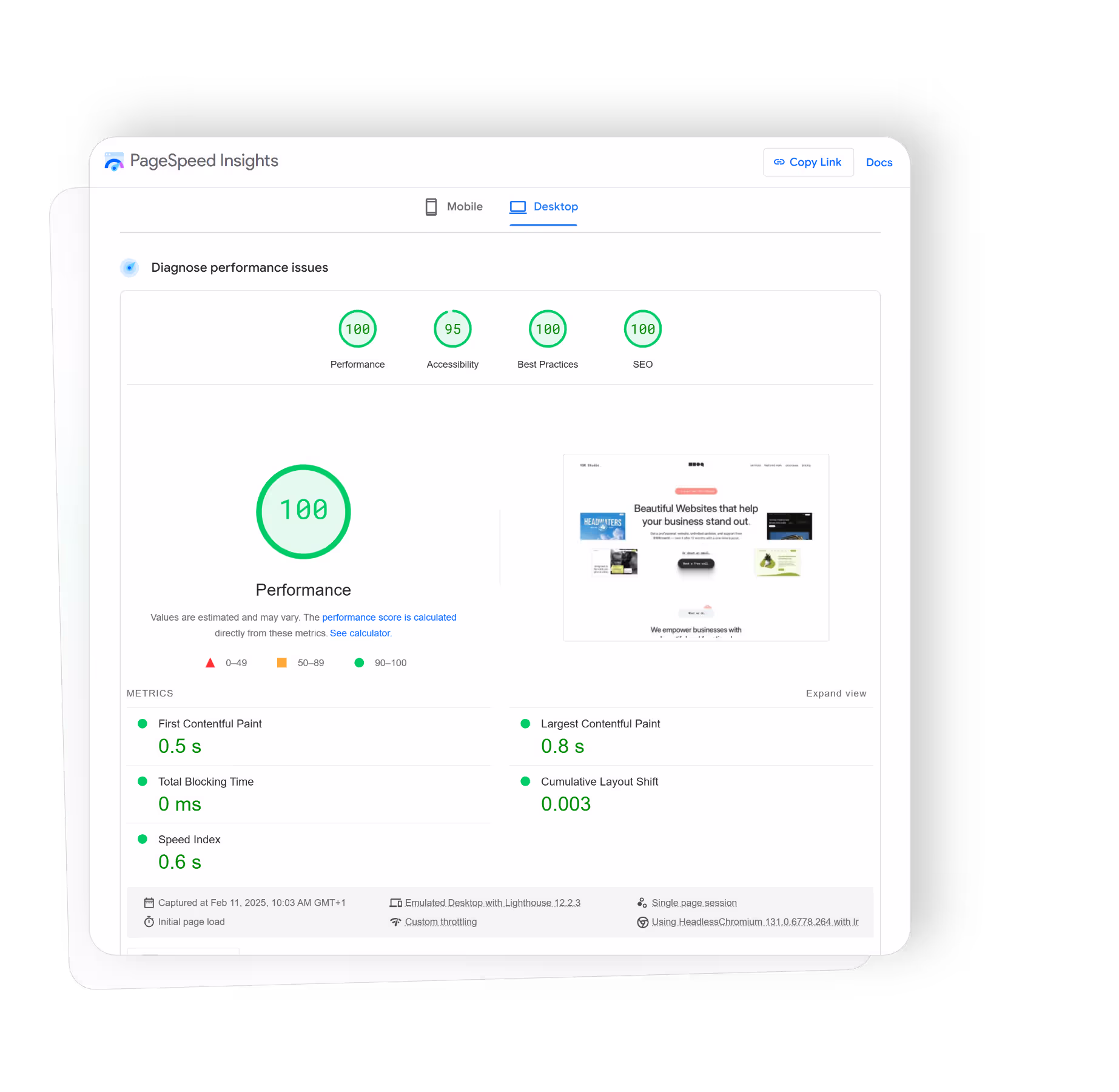 PageSpeed Insights scores